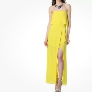 BCBGMaxAzria Felicity Chartreuse Yellow Chiffon Asymmetric Gown Maxi Dress Sz 2‎